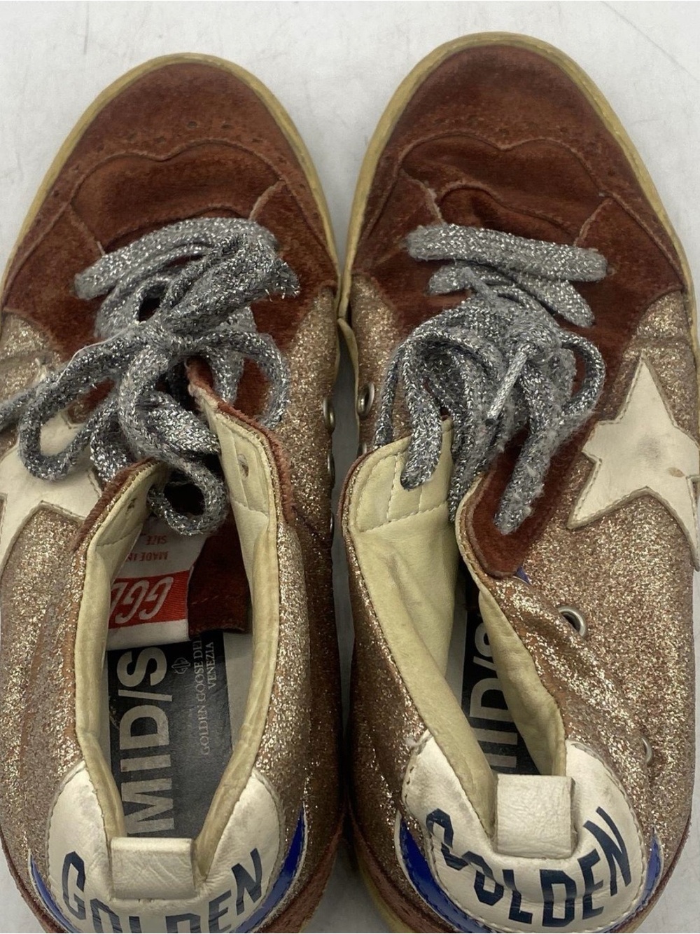Golden Goose Brown Suede & Rose Gold Glitter Star Sneakers